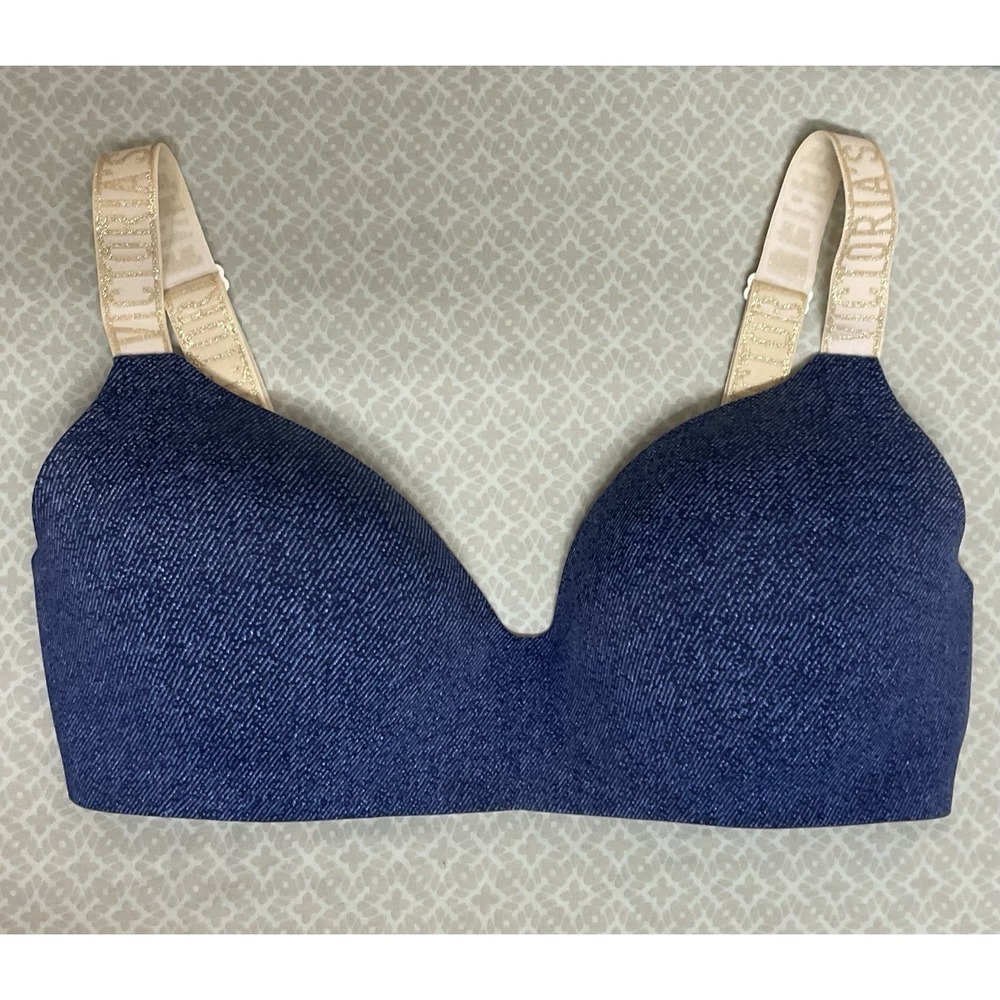 NEW Victoria's Secret T-Shirt Bra‎ Lightly Lined Wireless Size 36 DD Blue Denim